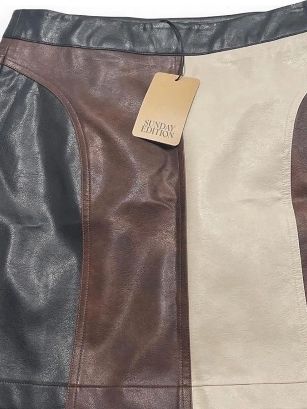 Sunday Edition Faux Leather Color Block Mini Skirt Black & Brown Small